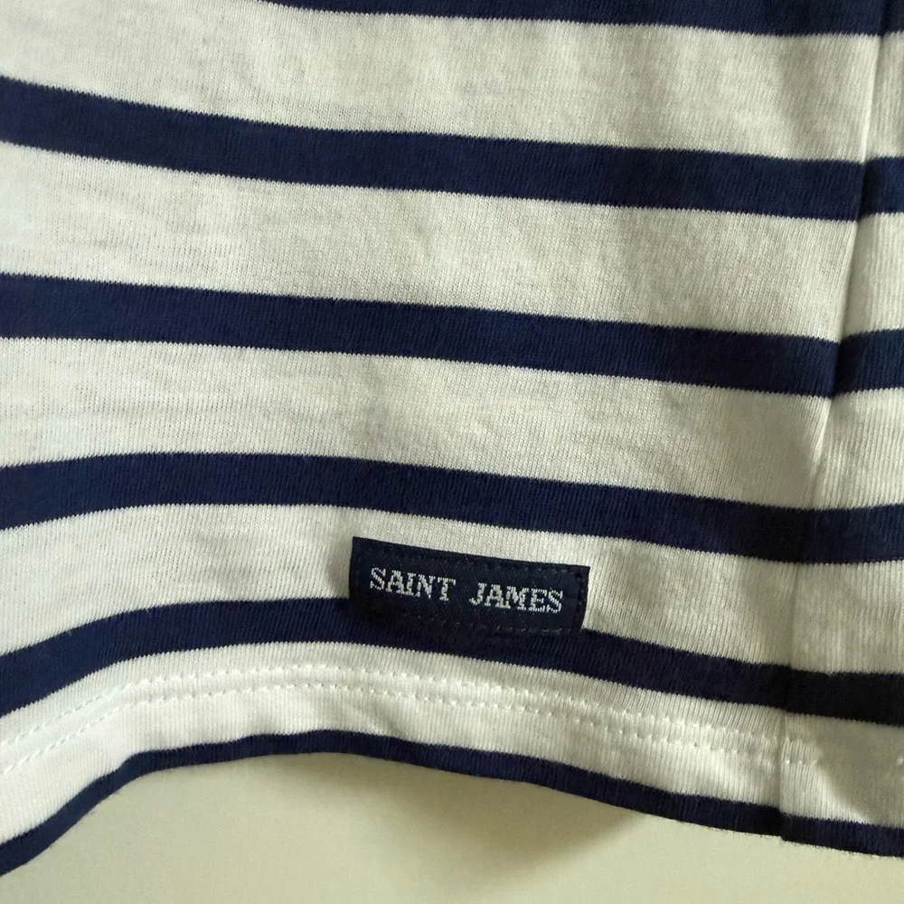 Saint James Striped Tee Ruffle Neck Navy White Small - Picture 6 of 7
